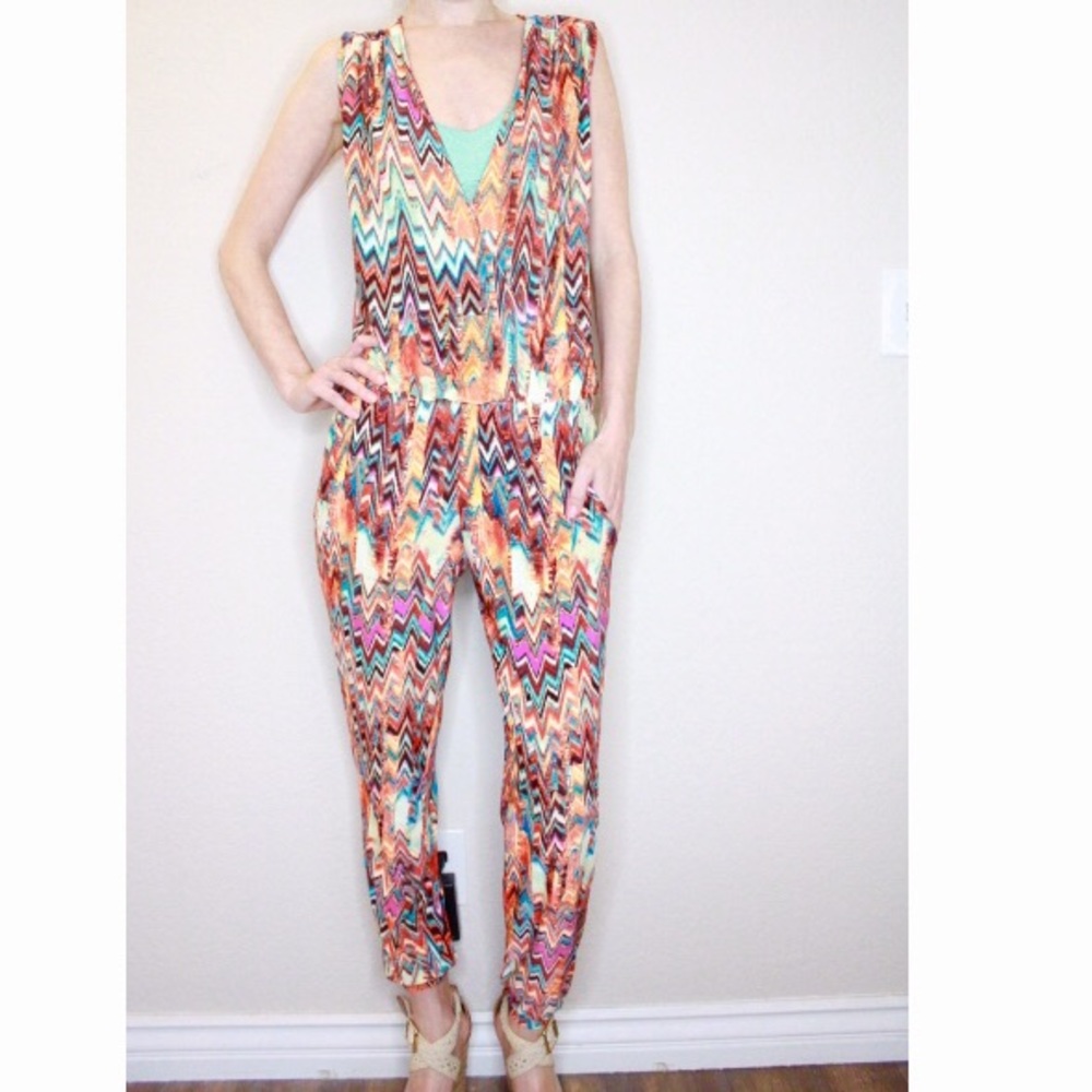 Veronica M Deep V Zigzag Jumpsuit